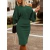imageCHARTOU Women Ribbed Batwing Sleeve Sweater Dress Bodycon Smocked Wrap Dress Knee Length SheathGreen