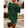 imageCHARTOU Women Ribbed Batwing Sleeve Sweater Dress Bodycon Smocked Wrap Dress Knee Length SheathGreen