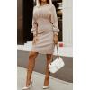 imageCHARTOU Women Ribbed Batwing Sleeve Sweater Dress Bodycon Smocked Wrap Dress Knee Length SheathKhaki