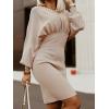 imageCHARTOU Women Ribbed Batwing Sleeve Sweater Dress Bodycon Smocked Wrap Dress Knee Length SheathKhaki