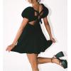 imageCHARTOU Women Summer Back Bow Tie Mini Dress Square Neck Puff Short Sleeve High Waist A Line DressBlack
