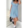imageCHARTOU Women Summer Back Bow Tie Mini Dress Square Neck Puff Short Sleeve High Waist A Line DressBlue