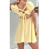 imageCHARTOU Women Summer Back Bow Tie Mini Dress Square Neck Puff Short Sleeve High Waist A Line DressYellow