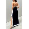 imageCHARTOU Women Summer Halter Neck Cotton Linen Contrast Color Open Back Side Slit Maxi DressBlack