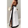 imageCHARTOU Women Summer Halter Neck Cotton Linen Contrast Color Open Back Side Slit Maxi DressWhite