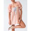 imageCHARTOU Women Summer Puff Sleeve Bow Tie Square Neck Lace Patchwork Mini DressPink