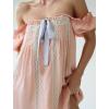 imageCHARTOU Women Summer Puff Sleeve Bow Tie Square Neck Lace Patchwork Mini DressPink