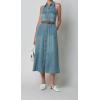 imageCHARTOU Women Summer Sleeveless Denim Maxi Dress Collared Button Down Washed Long Dress with PocketsBlue