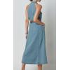 imageCHARTOU Women Summer Sleeveless Denim Maxi Dress Collared Button Down Washed Long Dress with PocketsBlue