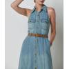 imageCHARTOU Women Summer Sleeveless Denim Maxi Dress Collared Button Down Washed Long Dress with PocketsBlue