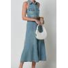 imageCHARTOU Women Summer Sleeveless Denim Maxi Dress Collared Button Down Washed Long Dress with PocketsBlue