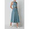 imageCHARTOU Women Summer Sleeveless Denim Maxi Dress Collared Button Down Washed Long Dress with PocketsBlue
