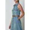 imageCHARTOU Women Summer Sleeveless Denim Maxi Dress Collared Button Down Washed Long Dress with PocketsBlue