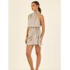 imageCHARTOU Womens Cocktail Party Mock Neck Keyhole Sleeveless High Waist Wrap Bodycon Satin Mini DressApricot