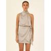 imageCHARTOU Womens Cocktail Party Mock Neck Keyhole Sleeveless High Waist Wrap Bodycon Satin Mini DressApricot
