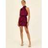 imageCHARTOU Womens Cocktail Party Mock Neck Keyhole Sleeveless High Waist Wrap Bodycon Satin Mini DressBurgundy