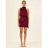 imageCHARTOU Womens Cocktail Party Mock Neck Keyhole Sleeveless High Waist Wrap Bodycon Satin Mini DressBurgundy