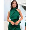 imageCHARTOU Womens Cocktail Party Mock Neck Keyhole Sleeveless High Waist Wrap Bodycon Satin Mini DressDark Green