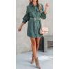 imageCHARTOU Womens Corduroy Button Down Spread Collar Belt MidiLong Shirt DressGreen