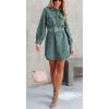 imageCHARTOU Womens Corduroy Button Down Spread Collar Belt MidiLong Shirt DressGreen