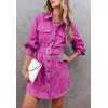 imageCHARTOU Womens Corduroy Button Down Spread Collar Belt MidiLong Shirt DressRose