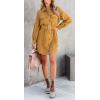 imageCHARTOU Womens Corduroy Button Down Spread Collar Belt MidiLong Shirt DressYellow