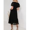 imageCHARTOU Womens Lace Floral Midi Dress Button Down Puff Sleeve Flowy Pleat Tiered Elegant Lined DressBlack