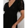 imageCHARTOU Womens Lace Floral Midi Dress Button Down Puff Sleeve Flowy Pleat Tiered Elegant Lined DressBlack
