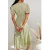 imageCHARTOU Womens Lace Floral Midi Dress Button Down Puff Sleeve Flowy Pleat Tiered Elegant Lined DressGreen