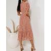 imageCHARTOU Womens Lace Floral Midi Dress Button Down Puff Sleeve Flowy Pleat Tiered Elegant Lined DressPink
