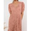 imageCHARTOU Womens Lace Floral Midi Dress Button Down Puff Sleeve Flowy Pleat Tiered Elegant Lined DressPink