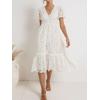 imageCHARTOU Womens Lace Floral Midi Dress Button Down Puff Sleeve Flowy Pleat Tiered Elegant Lined DressWhite