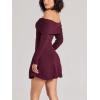 imageCHARTOU Womens Off Shoulder Sweater Dress Fall Ribbed Knit Ruffle Cropped Dress Long Sleeve Open Back DressBurgundy