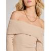 imageCHARTOU Womens Off Shoulder Sweater Dress Fall Ribbed Knit Ruffle Cropped Dress Long Sleeve Open Back DressKhaki
