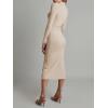 imageCHARTOU Womens Ribbed Lapel Collar Button Down Pencil Midi Long Bodycon Knit DressApricot