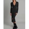imageCHARTOU Womens Ribbed Lapel Collar Button Down Pencil Midi Long Bodycon Knit DressBlack