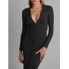 imageCHARTOU Womens Ribbed Lapel Collar Button Down Pencil Midi Long Bodycon Knit DressBlack