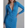 imageCHARTOU Womens Ribbed Lapel Collar Button Down Pencil Midi Long Bodycon Knit DressBlue
