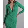 imageCHARTOU Womens Ribbed Lapel Collar Button Down Pencil Midi Long Bodycon Knit DressGreen