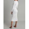 imageCHARTOU Womens Ribbed Lapel Collar Button Down Pencil Midi Long Bodycon Knit DressWhite