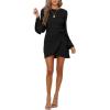 imageCHARTOU Womens Waffle Knit Crewneck Long Sleeve Bodycon Mini Wrap DressBlack
