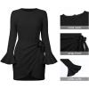 imageCHARTOU Womens Waffle Knit Crewneck Long Sleeve Bodycon Mini Wrap DressBlack
