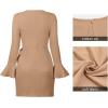 imageCHARTOU Womens Waffle Knit Crewneck Long Sleeve Bodycon Mini Wrap DressKhaki