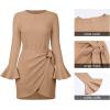 imageCHARTOU Womens Waffle Knit Crewneck Long Sleeve Bodycon Mini Wrap DressKhaki