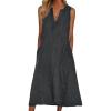 imageCHARTOU Women Casual Sleeveless Denim Midi Dress A Line SummerBlack
