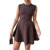 imageCHARTOU Women Elegant Crew Neck Sleeveless Knit Dress Summer Vertical Polka Dot Ice Silk ALine DressBrown