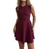 imageCHARTOU Women Elegant Crew Neck Sleeveless Knit Dress Summer Vertical Polka Dot Ice Silk ALine DressBurgundy