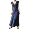 imageCHARTOU Women Elegant Polka Dot Long Dress Lace Patchwork V Neck Summer Causal DressNavy