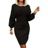 imageCHARTOU Women Ribbed Batwing Sleeve Sweater Dress Bodycon Smocked Wrap Dress Knee Length SheathBlack