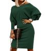 imageCHARTOU Women Ribbed Batwing Sleeve Sweater Dress Bodycon Smocked Wrap Dress Knee Length SheathGreen